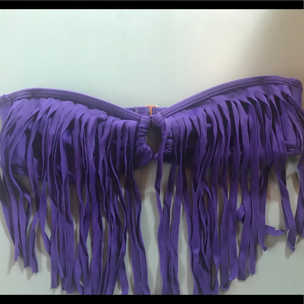 Roxy strapless fringe bikini (XS) purple